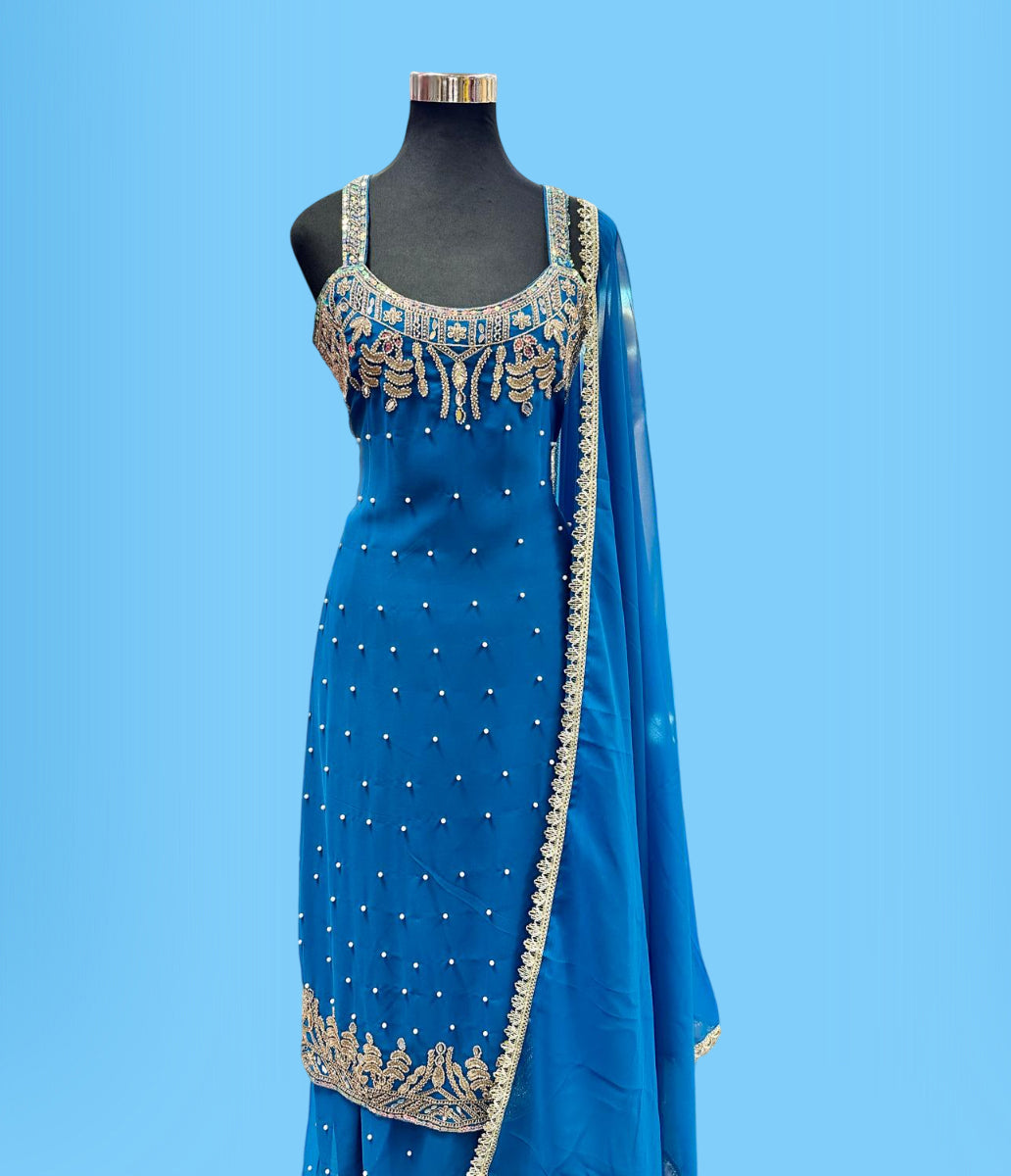Designer Party Wear Sleeveless Palazzo Suit Medium (38) | 3 Colors